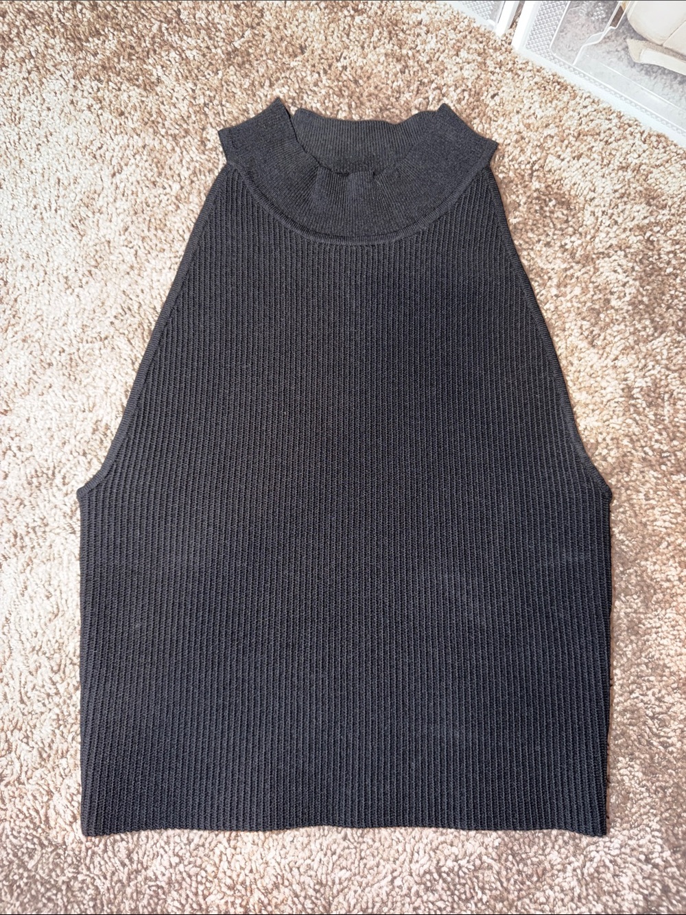 Babaton Black Ribbed mock neck tank